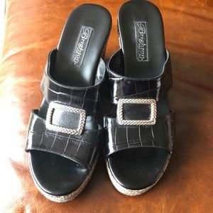 Brighton black leather wedges